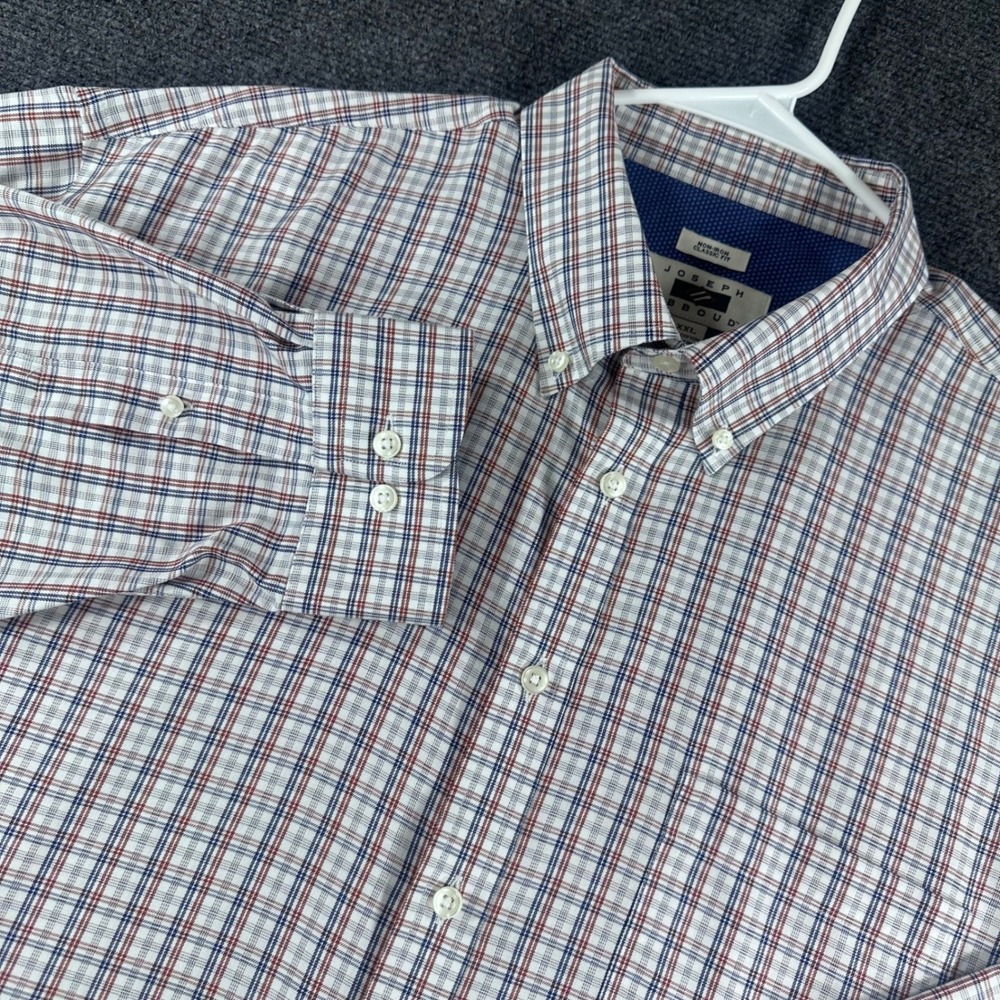 Joseph Abboud Button Down Mens XXL 2XL White Plaid‎ Non-Iron Classic Fit Cotton